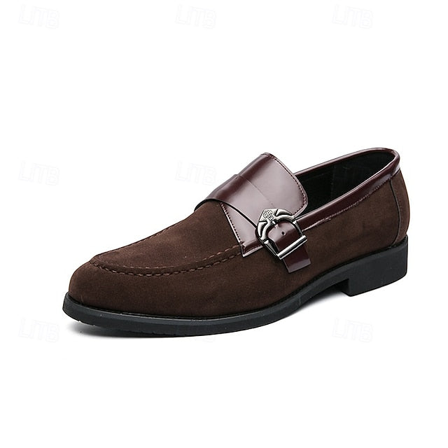 Strap Men's Leather Metal Loafers Suede with and Patent