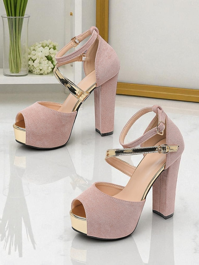 Platform Red Suede - Block Toe Heel Sandals Women's Peep