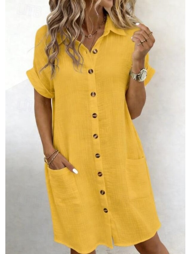 Women's Mini Dress Cotton Linen Dresses Shirt Dress Winter
