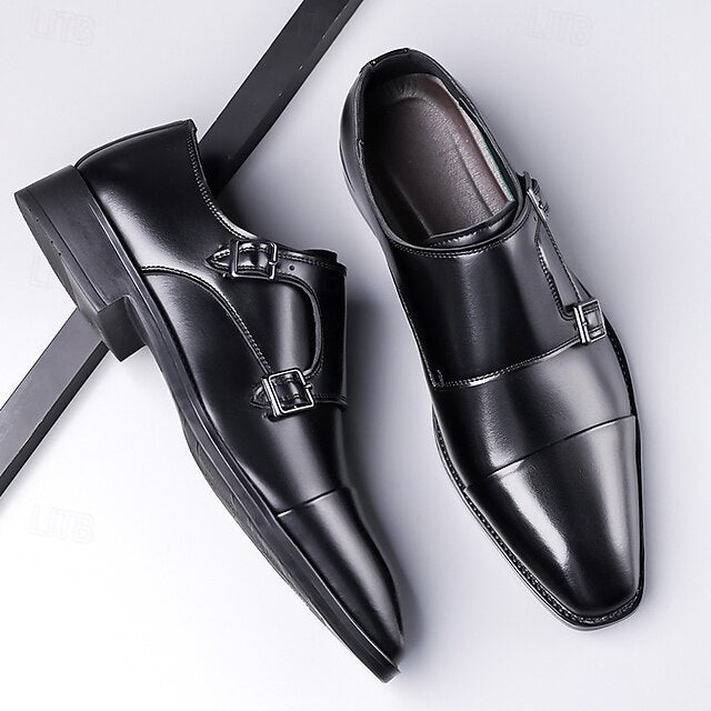 Men's Strap Elegant Double Leather Shoes – Monk