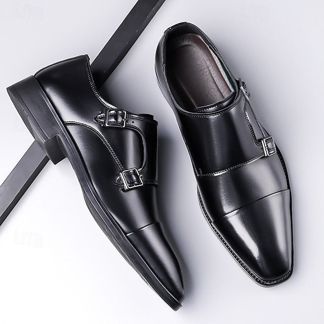 – Elegant Monk Men's Strap Double Leather Shoes