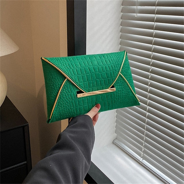 Metal Handle Yellow with Croc-Embossed Women’s Clutch Envelope