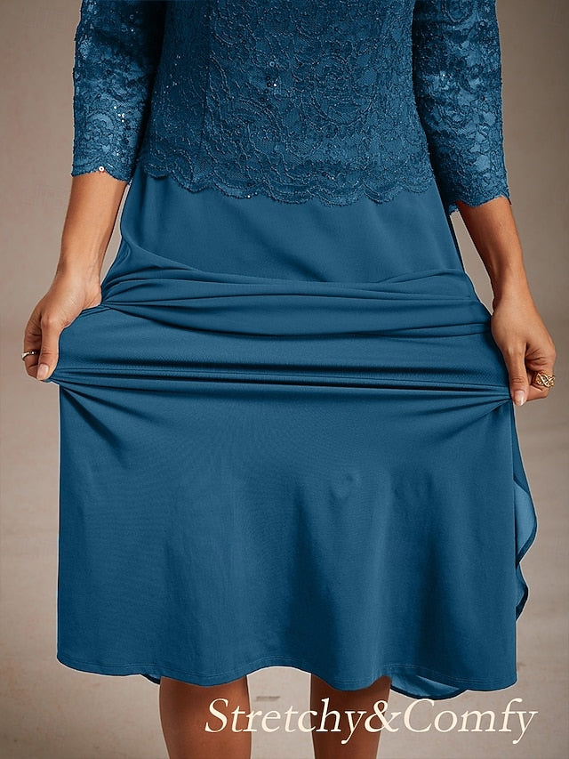 Women's Midi Dress Chiffon Dress Elegant Solid Color 3/4