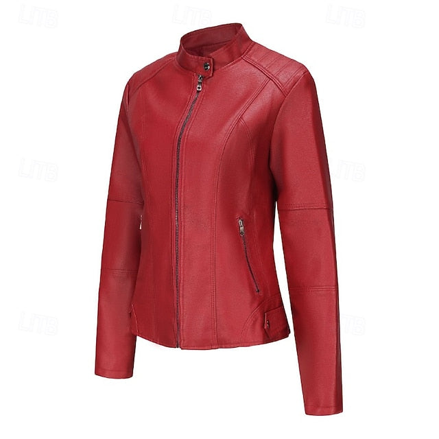 Faux Jacket Leather Women's Zipper Comfortable Pocket