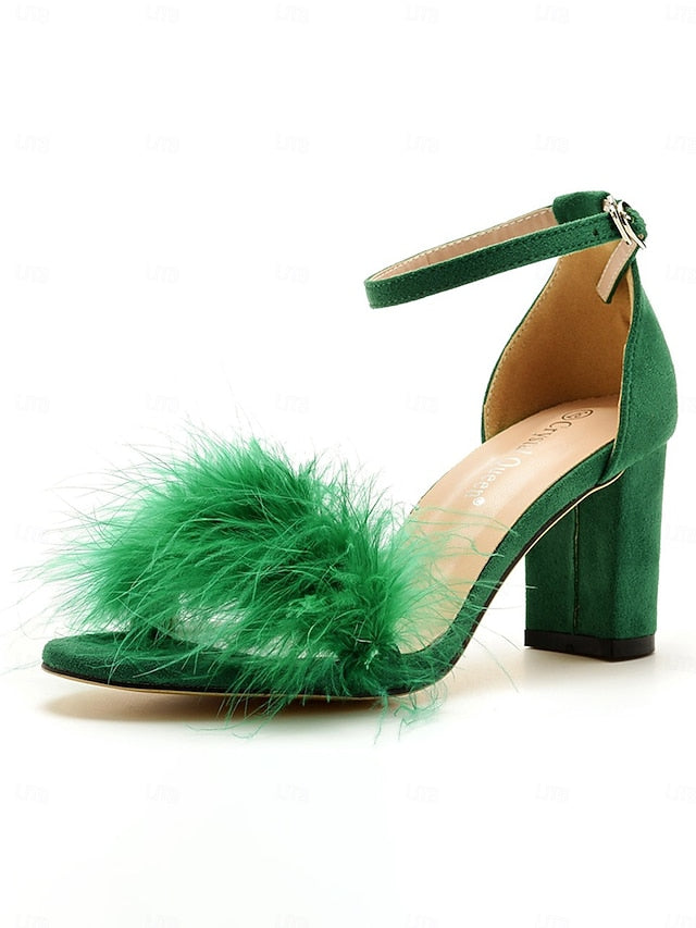 for Feather-Embellished Block Women – Wedding Sandals Heel