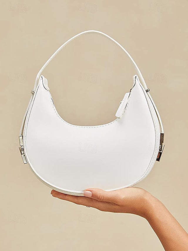 Elegant Ivory - Silver Hobo with Hardware Crescent Sleek Bag