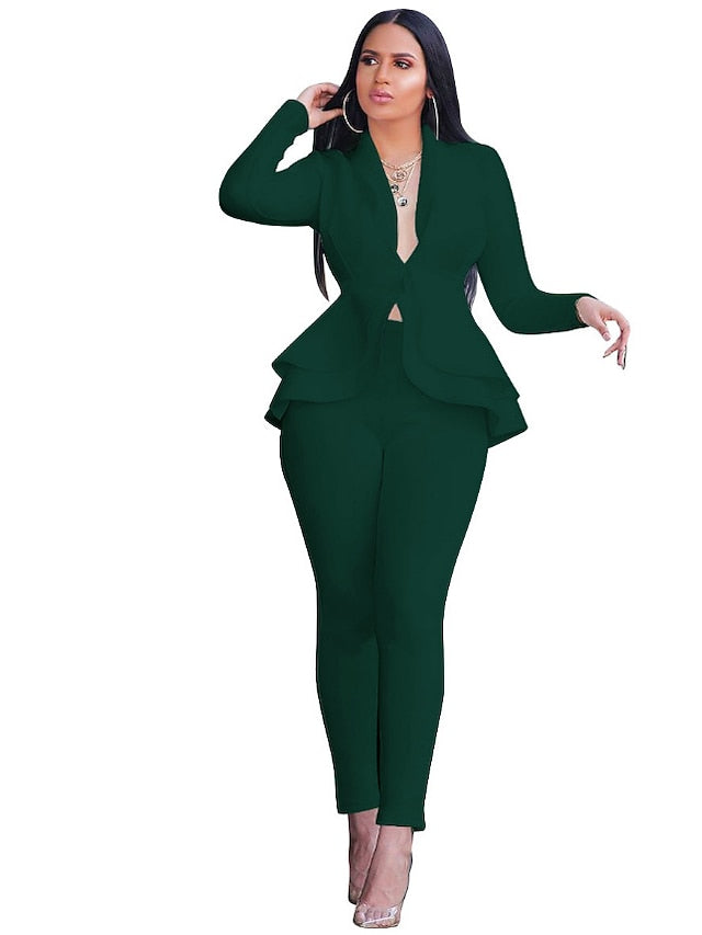 Women's Blazer Office Suit Pants Sets Long Sleeve Shirt