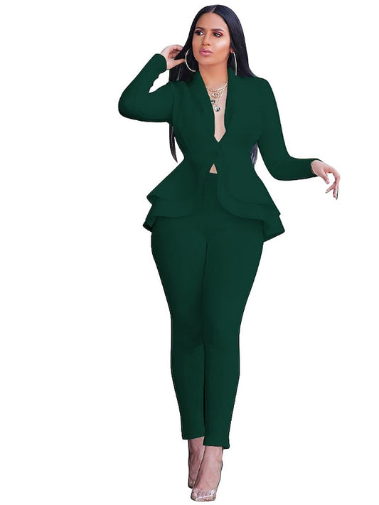 Women's Blazer Office Suit Pants Sets Long Sleeve Shirt