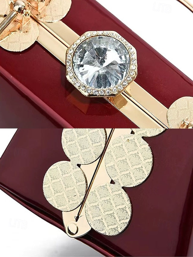 Gold Patent Women's Burgundy Handbag Evening with Leather