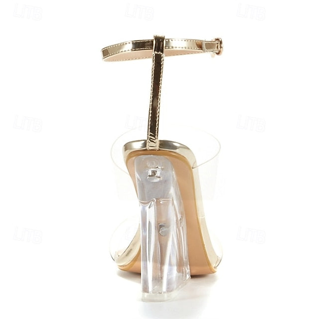 Transparent with Straps Wedge Clear Women's Heels Gold and