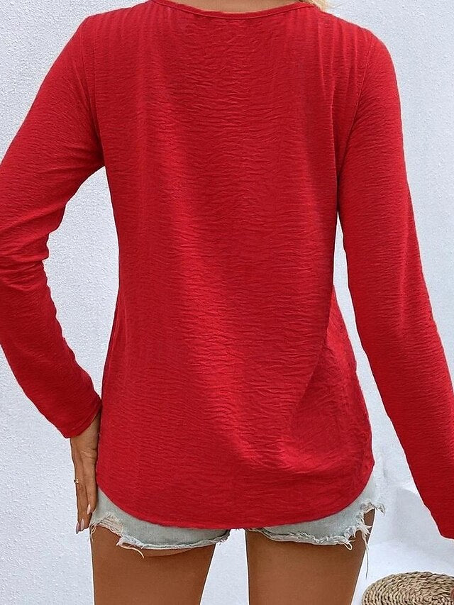Women's T Shirt Button Front Textured Solid Color Fashion