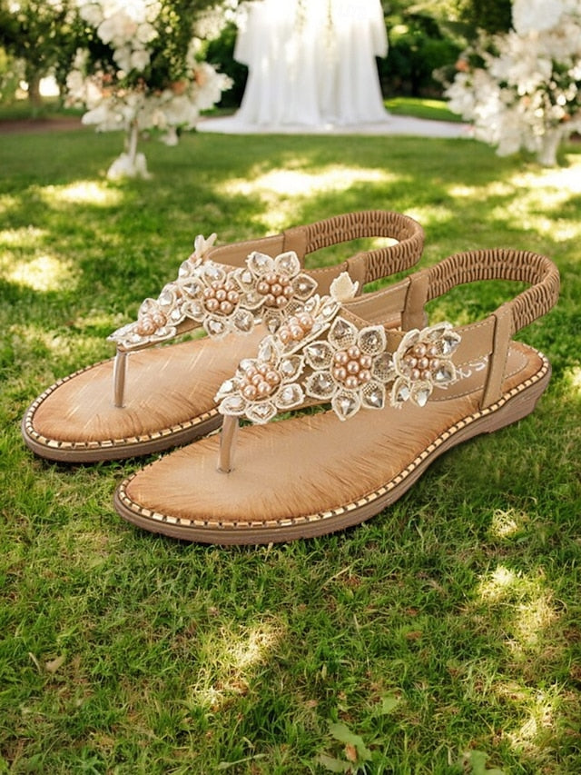 Slip-Ons with Flat Floral Comfortable Beaded Design
