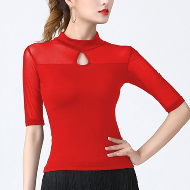Latin Dance Top Solid Splicing Women's Training Performance