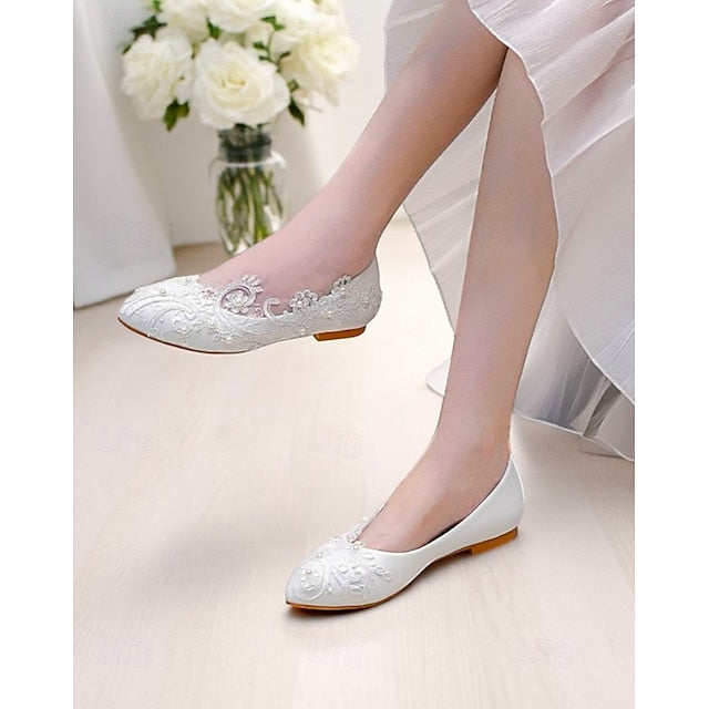 Flats – Lace Ballet White Embroidered Women's Vintage
