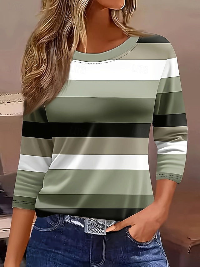 Women's T shirt Long Sleeve Graphic Geometric Striped
