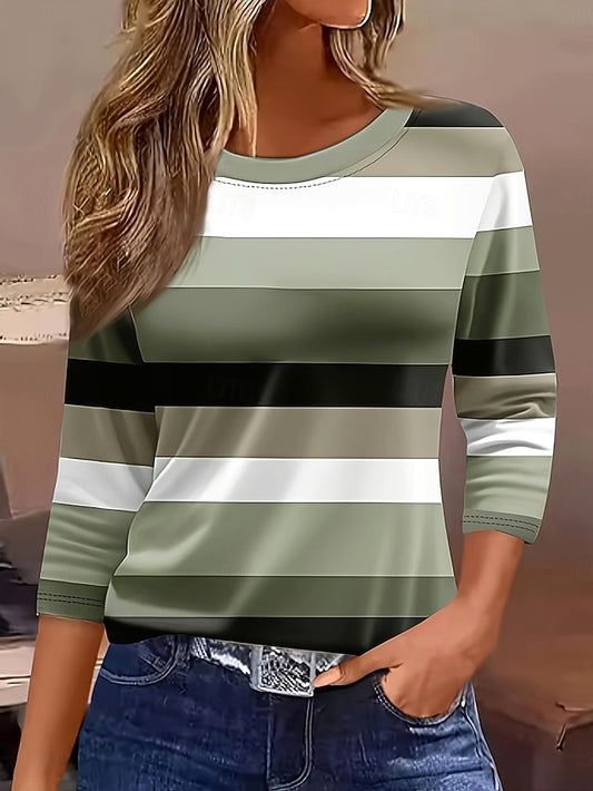 Women's T shirt Long Sleeve Graphic Geometric Striped