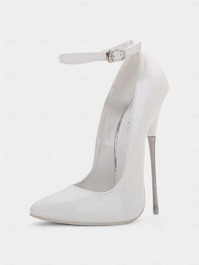 Women's Stiletto Heels Red with Leather Patent Strap Ankle
