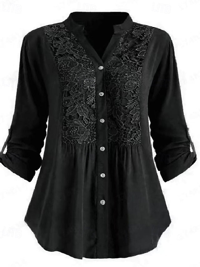 Women's Shirt Blouse Plain Elegant Stylish Long Sleeve V