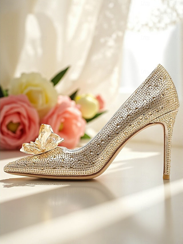 Embellished - Women's High Sparkly Pumps Gold Crystal Heel