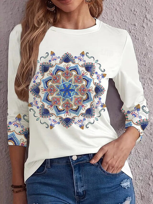 Women's T shirt Crew Neck Long Sleeve Tunic Letter Casual