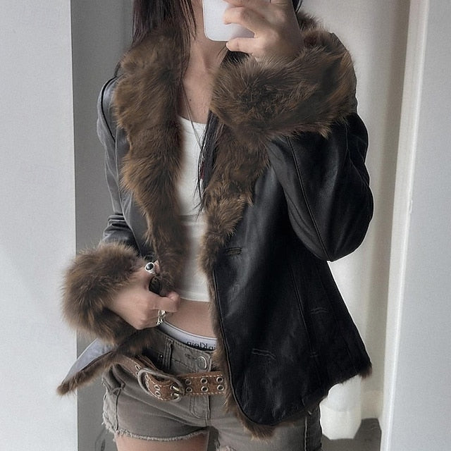 Collar Buttons Comfortable Casual Jacket Fur Warm Women's