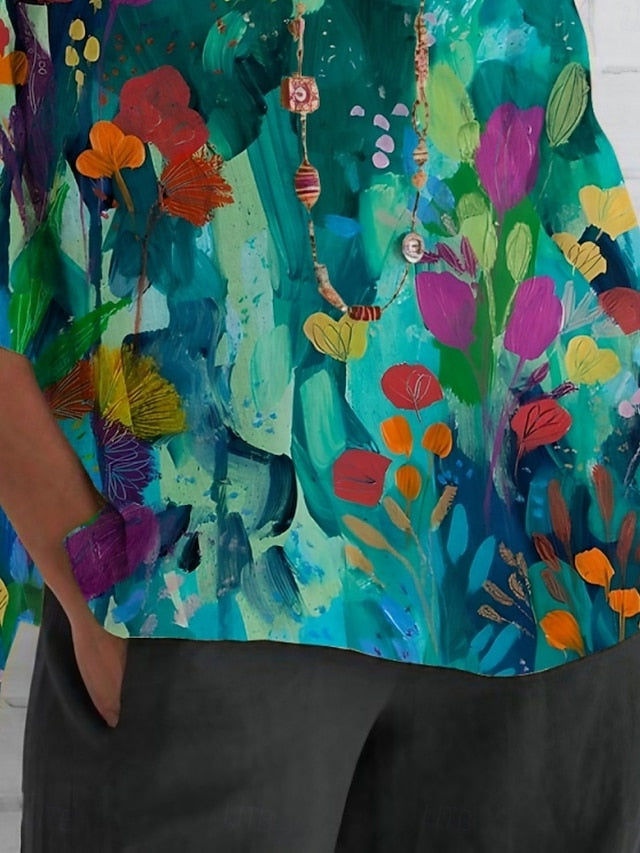 Women's Shirt Print Floral Daily Casual 3/4 Length Sleeve