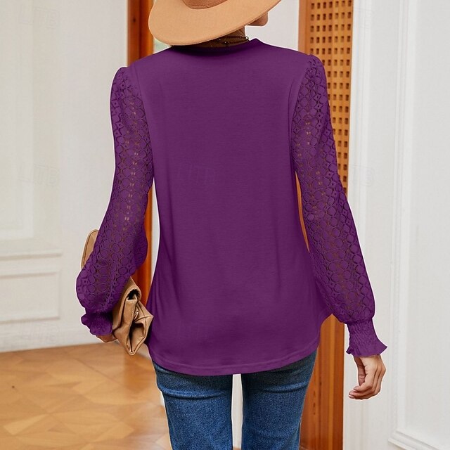 Women's Shirt Blouse Lace Tops Long Sleeve Tops Patchwork