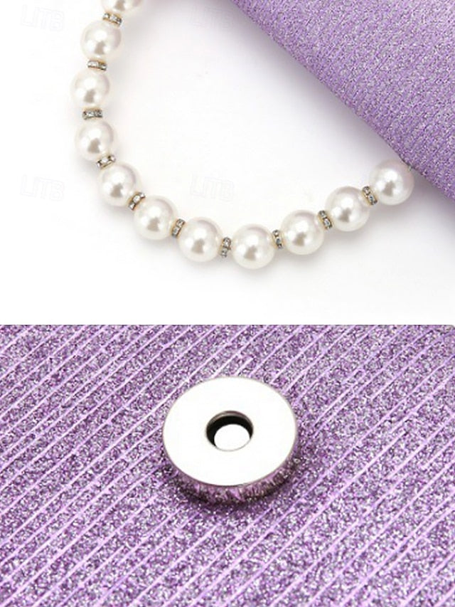 Women's – Purple with Pearl Bag Clutch Handle Glitter