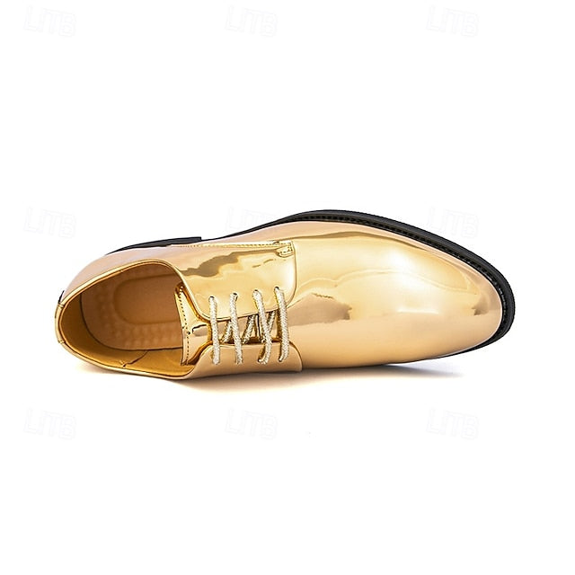 Lace-Up – Men Leather Patent Shiny for Sleek Gold Shoes
