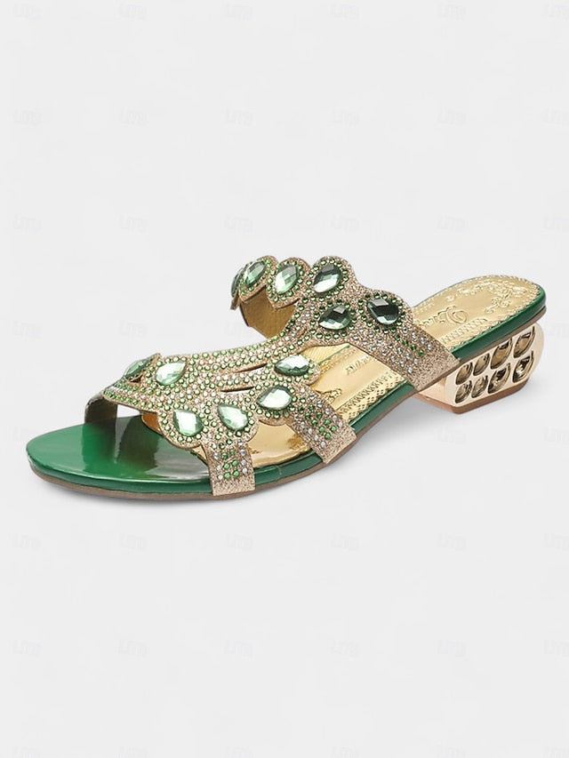 Open-Toe Embellishments and Sandals Gold – Crystal with Blue
