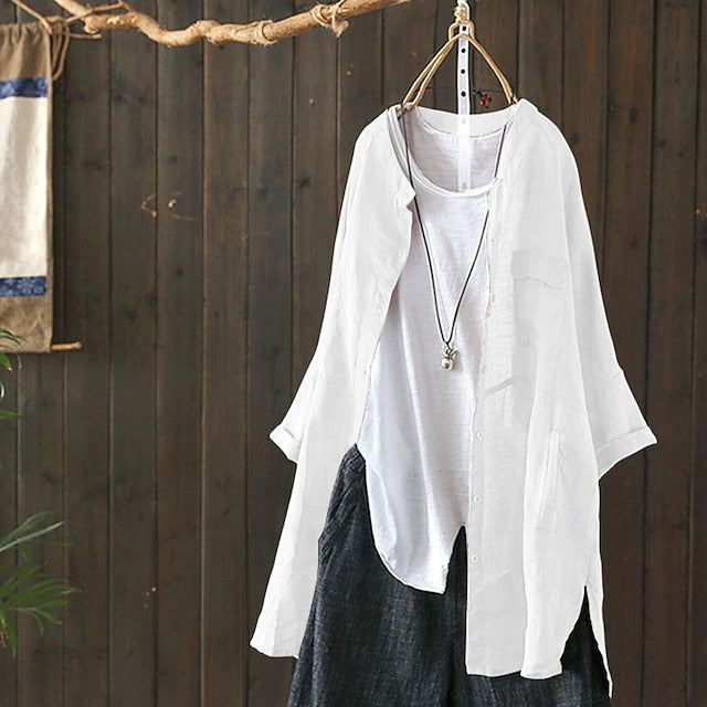 Women's Cotton Linen Shirts Linen Shirt Button Up Long