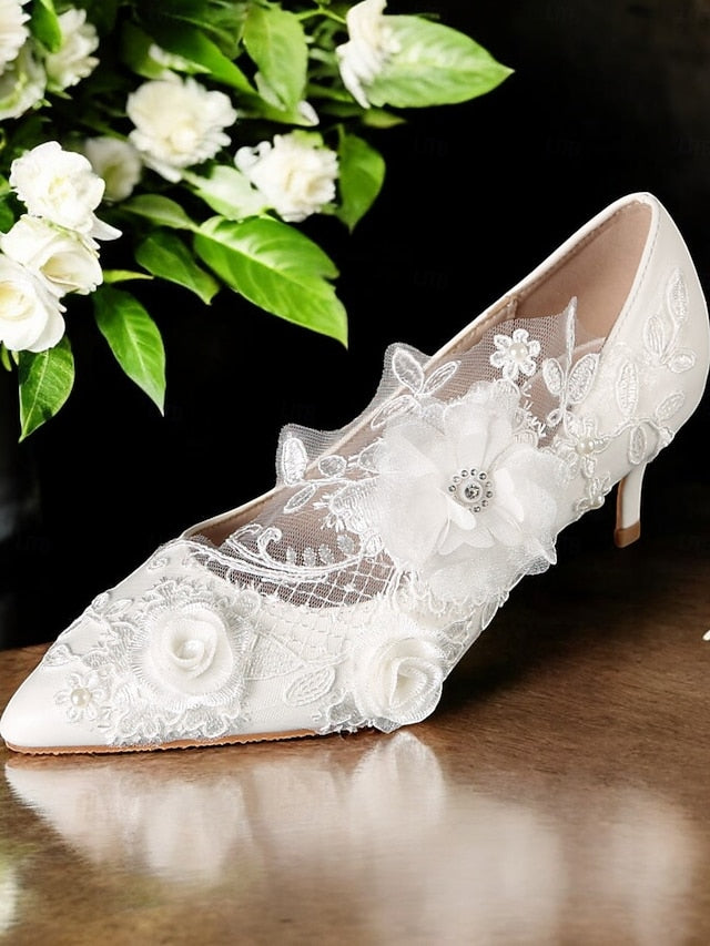 with Floral White Lace Wedding Shoes Embellishments