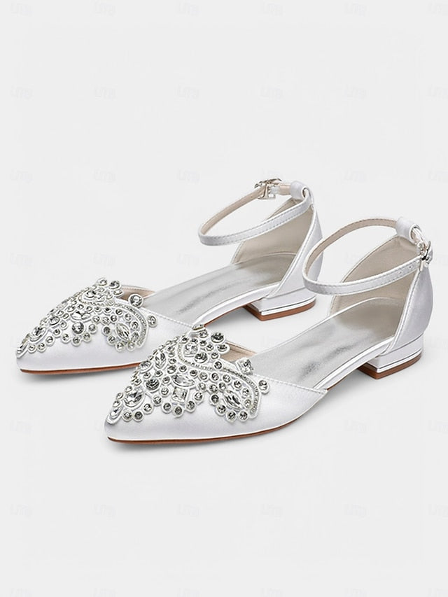 – Gemstone Embellished Flats Pointed-Toe Green Style Vintage