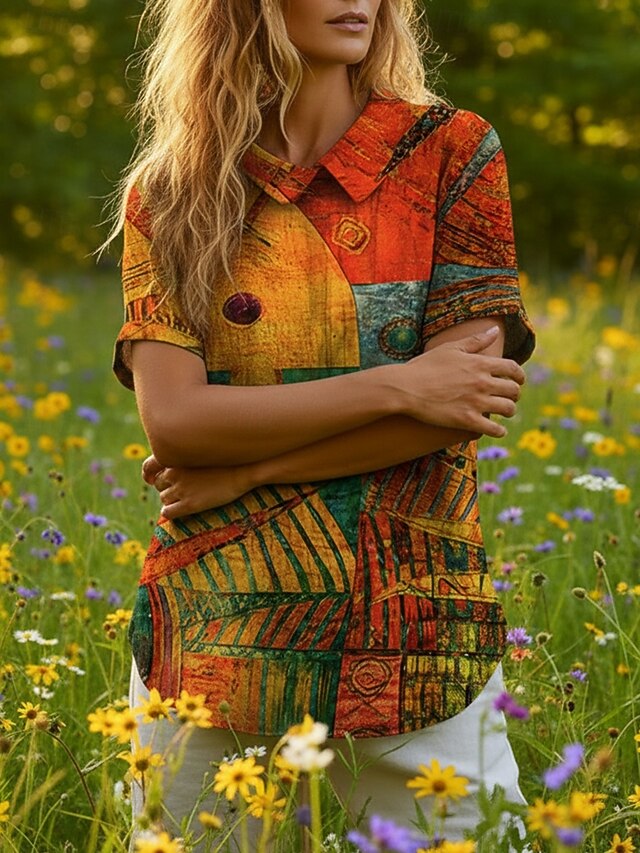 Women's Blouse Buttons Print Graphic Geometric Bohemia