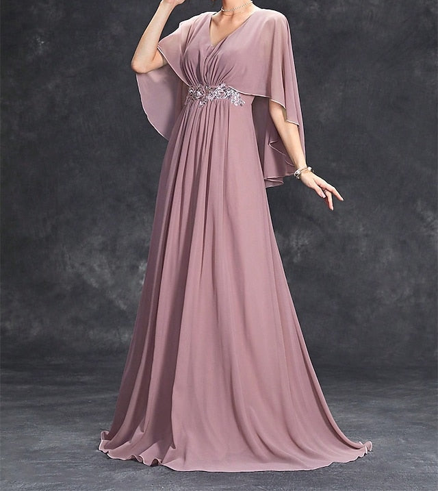 Floor Dress of the V Party Mother Bride Elegant Neck