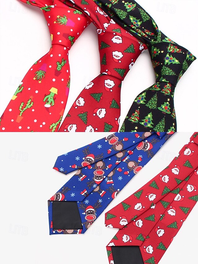 Men's Tie – Christmas Santa Fun Silk Polyester Tree and