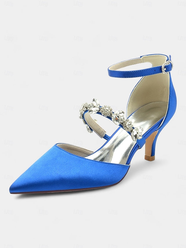 - Satin Rhinestone Black Heels Embellishments with Women's