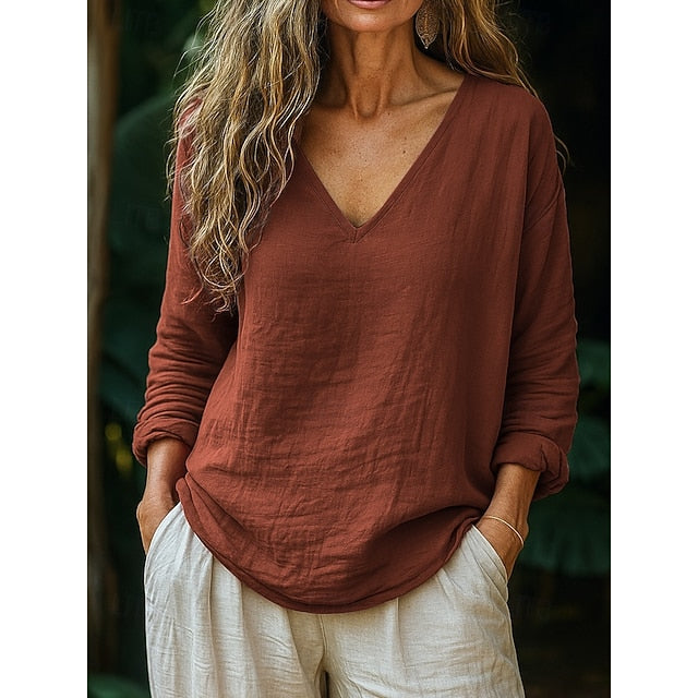 Women's Blouse Stylish Retro Vintage Casual Brown Khaki