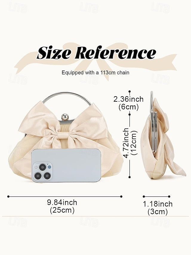 Clutch Evening – Bow Bag Women's Satin Pearl Elegant