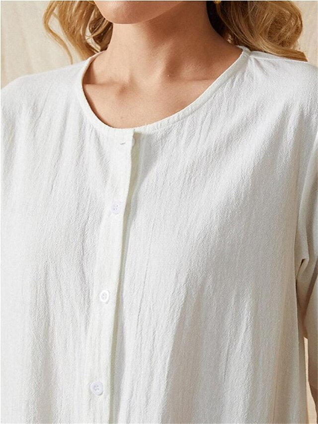 Women's White Summer Spring Midi Dress Cotton Blend White