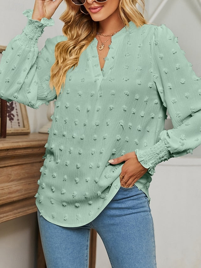 Women's Popover Shirt Casual Shirt Blouse Ruched Solid