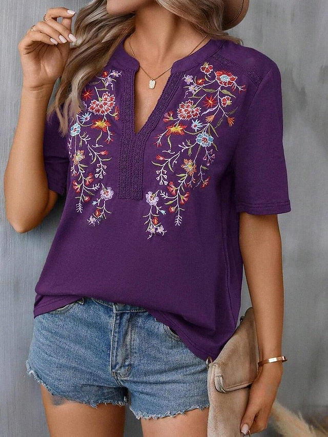 Women's Lace Shirt T Shirt Lace Patchwork Embroidered