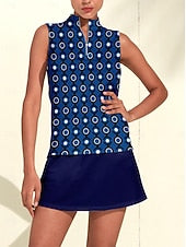 Women's Golf Polo Shirt Light Blue Sleeveless Top Paisley