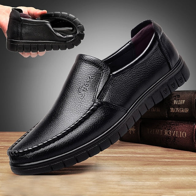 Decorative Men's Premium with Black Cowhide Slip-On Loafers