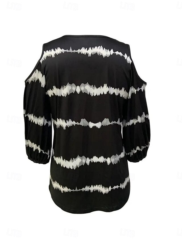 Women's T Shirt Tee Top Print Striped Vintage Fashion