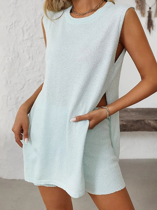 Women's Shorts Sets Bolero Top Sleeveless Crew Neck Plain