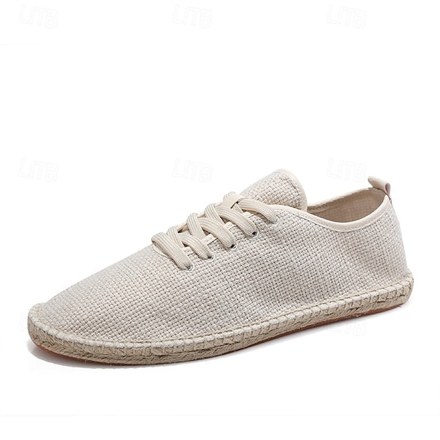 with Espadrille Rope Lace-Up Canvas Men's Shoes Jute Beige