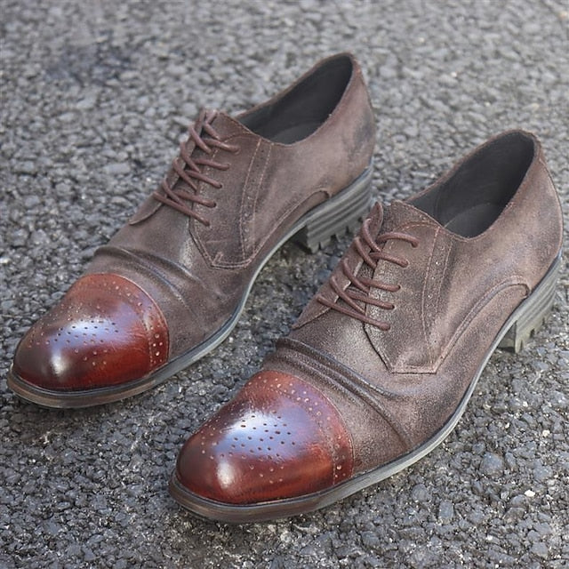 – Brogue Leather Shoes Oxford Men's Vintage Genuine