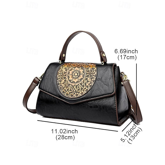 Handbag Leather Floral Engraved – Vintage Women's Faux