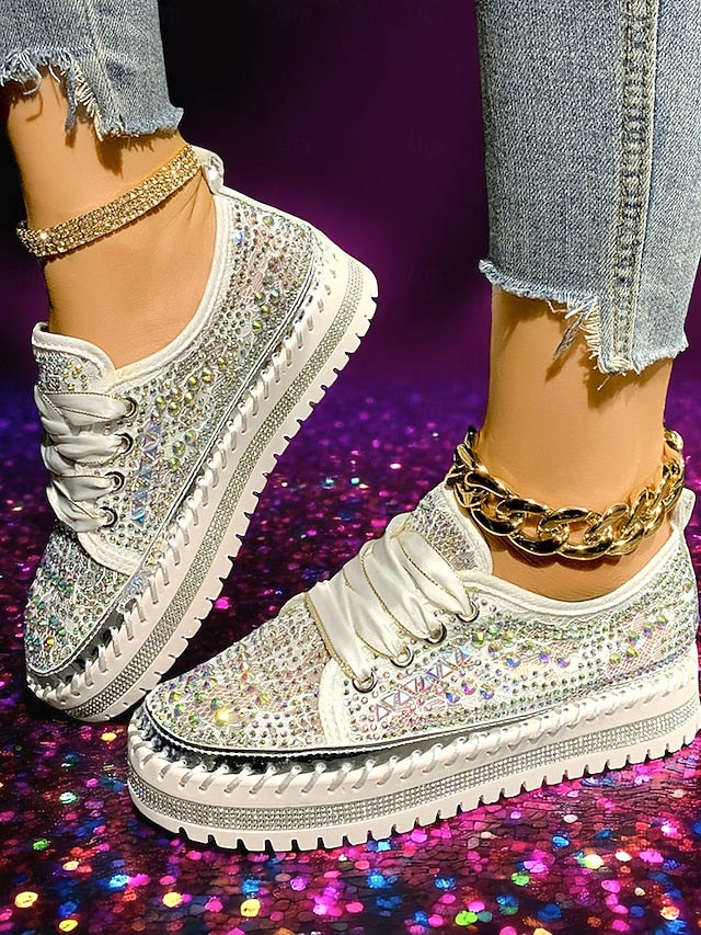 Accents Sneakers Rhinestone Silver with Women's Sparkling